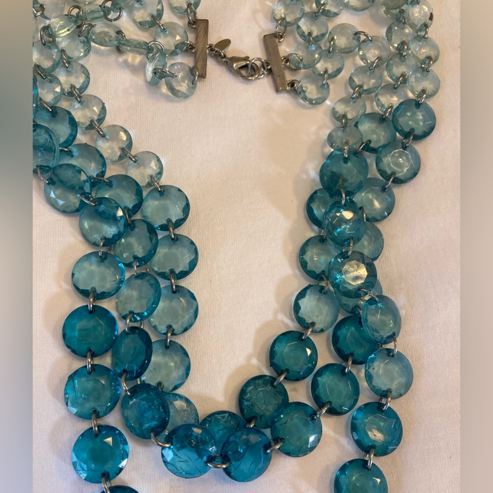 Chico’s Multi Strands Gradient Teal Colored Beads… - image 1